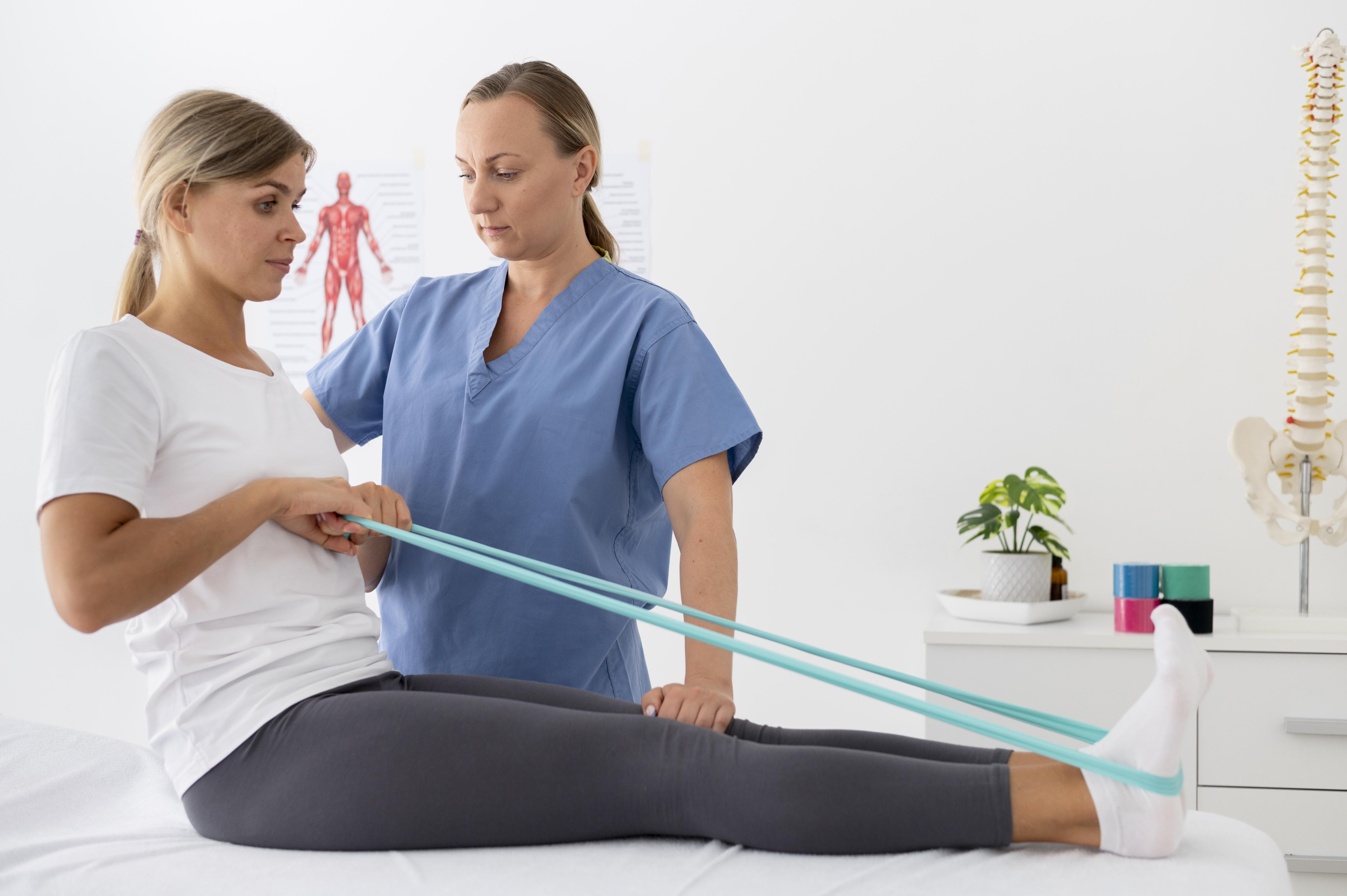 Above: Strengthening shoulder muscles safely with a resistance band, with step-by-step guidance from a physiotherapist.
