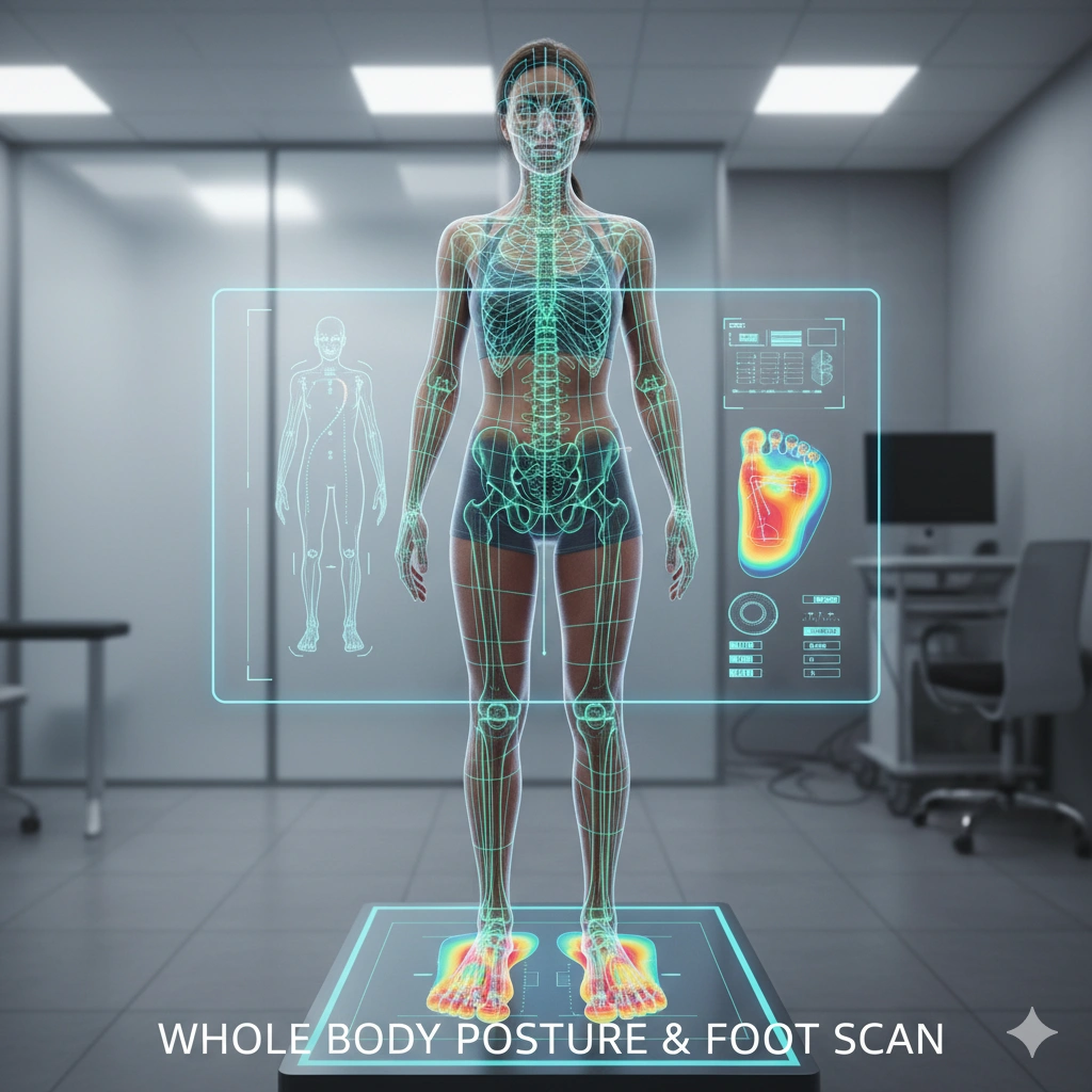Whole body posture and foot scan for biomechanics assessment at Ace Physio Sports Singapore